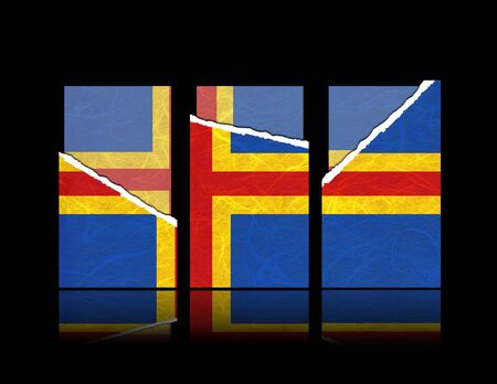 Aland flag of tear paper with gift cards  Mulberry paper on black background の写真素材