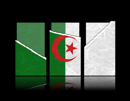 Algeria flag of tear paper with gift cards  Mulberry paper on black background の写真素材