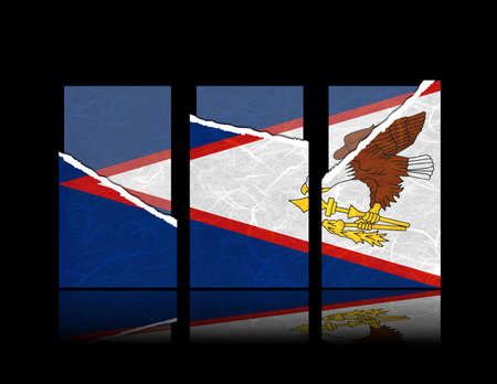 American Samoa flag of tear paper with gift cards  Mulberry paper on black background の写真素材