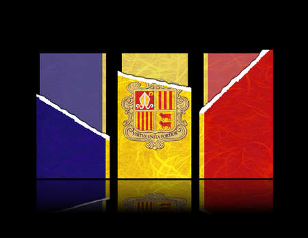 Andorra flag of tear paper with gift cards  Mulberry paper on black background の写真素材