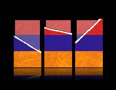 Armenia flag of tear paper with gift cards  Mulberry paper on black background の写真素材