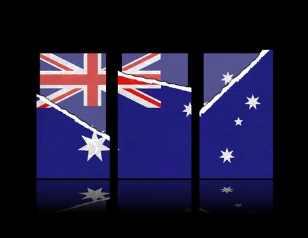 Australia flag of tear paper with gift cards. Mulberry paper on black background.の写真素材