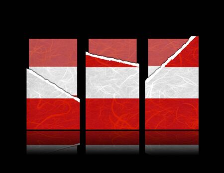 Austria flag of tear paper with gift cards. Mulberry paper on black background.の写真素材