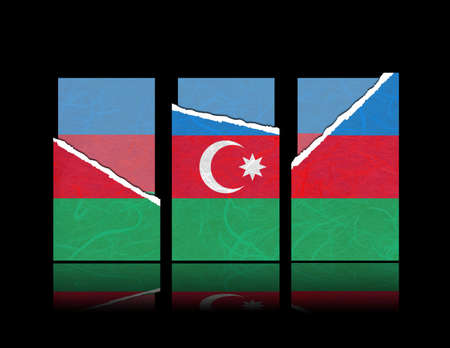 Azerbaijan flag of tear paper with gift cards. Mulberry paper on black background.の写真素材