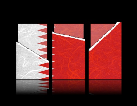 Bahrain flag of tear paper with gift cards. Mulberry paper on black background.の写真素材
