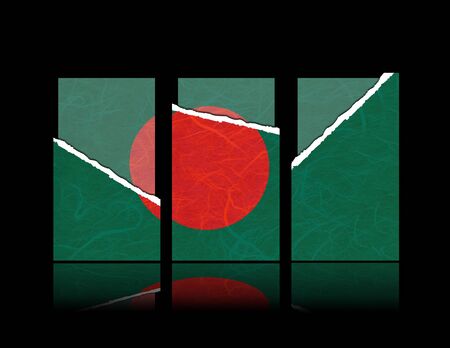 Bangladesh flag of tear paper with gift cards. Mulberry paper on black background.の写真素材