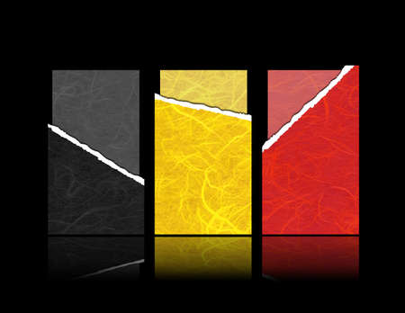 Belgium flag of tear paper with gift cards. Mulberry paper on black background.の写真素材