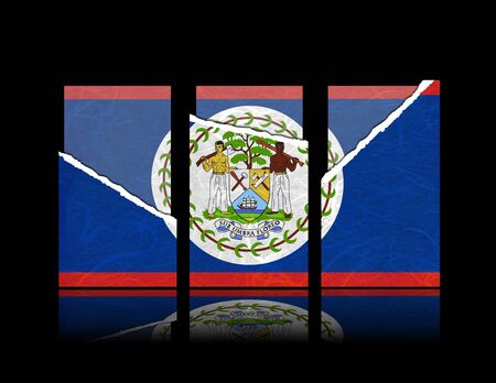 Belize flag of tear paper with gift cards. Mulberry paper on black background.の写真素材