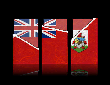 Bermuda flag of tear paper with gift cards. Mulberry paper on black background.の写真素材