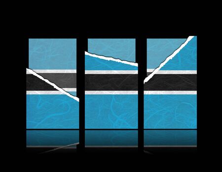 Botswana flag of tear paper with gift cards. Mulberry paper on black background.の写真素材