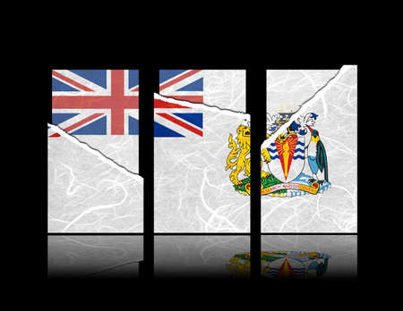 British Antarctic Territory flag of tear paper with gift cards. Mulberry paper on black background.の写真素材