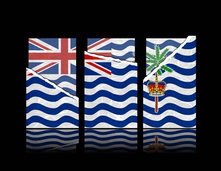 British Indian Ocean Territory flag of tear paper with gift cards. Mulberry paper on black background.の写真素材