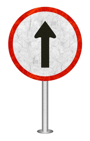 Go Straight traffic sign recycled paper on white background.の写真素材