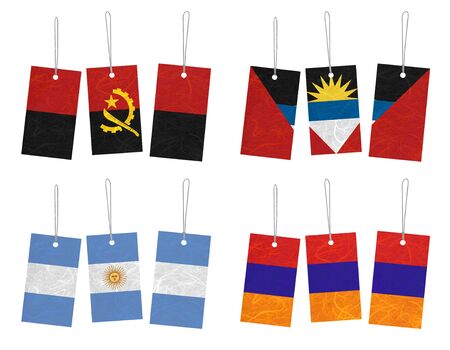 Nation Flag. Tag recycled paper on white background. ( Angola , Antigua and Barbuda , Argentina , Armenia ) の写真素材