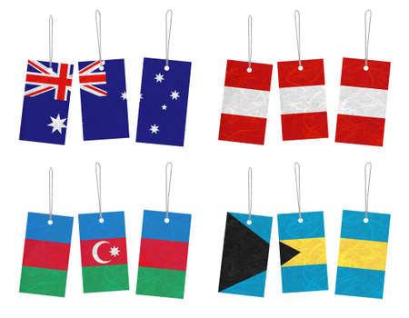 Nation Flag. Tag recycled paper on white background. ( Australia , Austria , Azerbaijan , Bahamas ) の写真素材