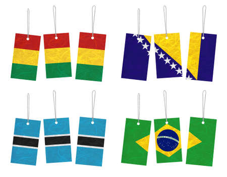 Nation Flag. Tag recycled paper on white background. ( Bolivia , Bosnia and Herzegovina , Botswana , Brazil ) の写真素材