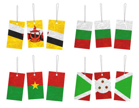 Nation Flag. Tag recycled paper on white background. ( Brunei Darussalam , Bulgaria , Burkina Faso , Burundi ) の写真素材