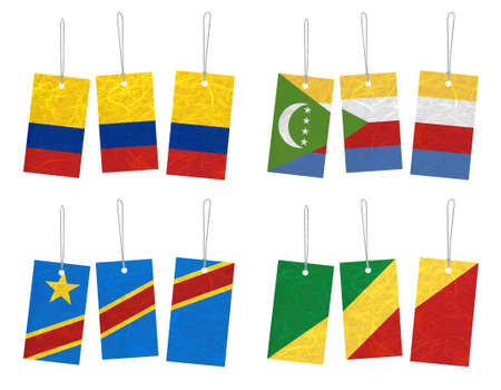 Nation Flag. Tag recycled paper on white background. ( Colombia , Comoros , Congo Democratic Republic , Congo Republic ) の写真素材