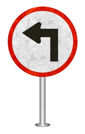 Turn Left traffic sign recycled paper on white background.の写真素材