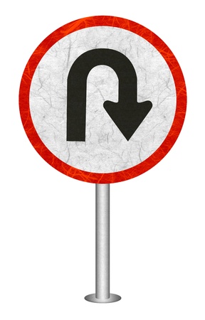 U - Tune traffic sign recycled paper on white background.の写真素材