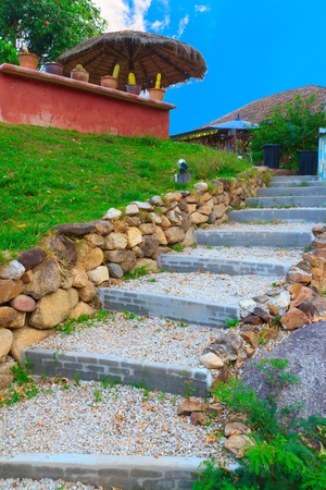 Way up Stair in home garden.の写真素材