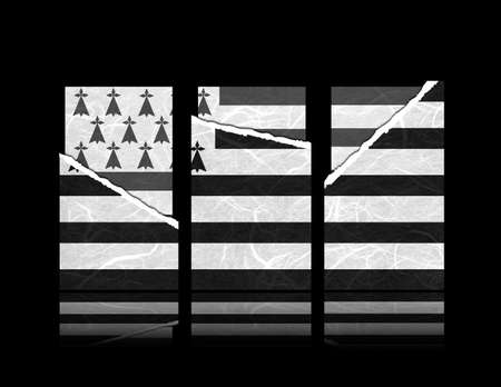 Brittany flag of tear paper with gift cards  Mulberry paper on black background の写真素材