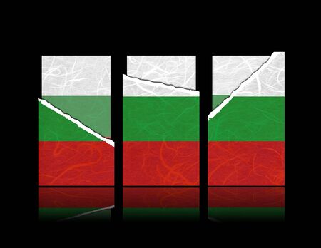 Bulgaria flag of tear paper with gift cards  Mulberry paper on black background の写真素材
