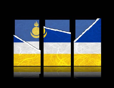 Buryatia flag of tear paper with gift cards  Mulberry paper on black background の写真素材