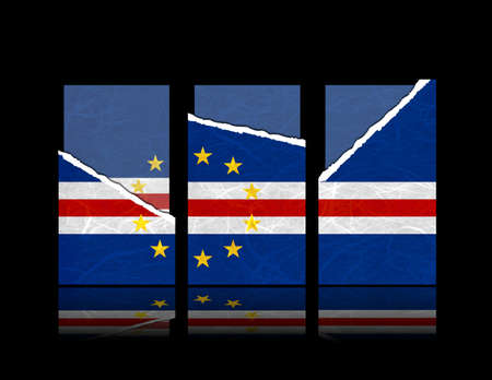 Cape Verde flag of tear paper with gift cards  Mulberry paper on black background の写真素材