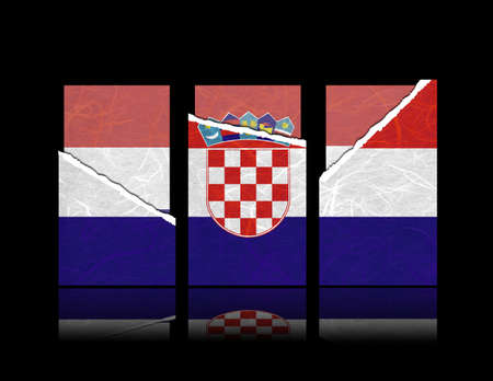 Croatia flag of tear paper with gift cards  Mulberry paper on black background の写真素材