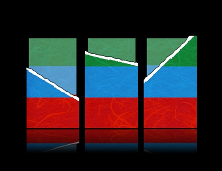 Dagestan flag of tear paper with gift cards  Mulberry paper on black background の写真素材