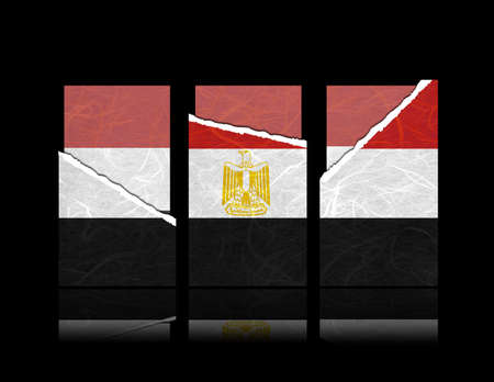 Egypt flag of tear paper with gift cards  Mulberry paper on black background の写真素材