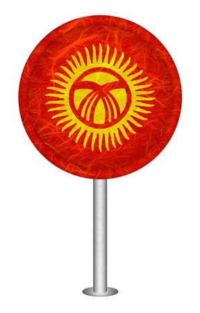 Kyrgystan flag sign  Mulberry paper on white background の写真素材