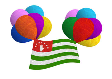 Abkhazia flag balloon on the wind. Mulberry paper on white background.の写真素材