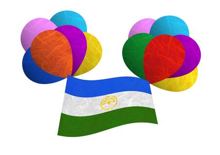 Bashkortostan flag balloon on the wind. Mulberry paper on white background.の写真素材
