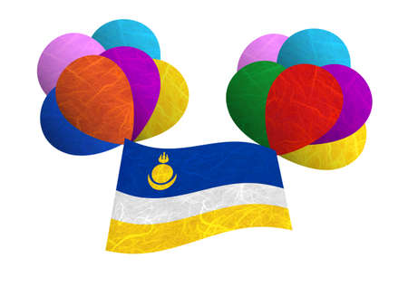 Buryatia flag balloon on the wind. Mulberry paper on white background.の写真素材