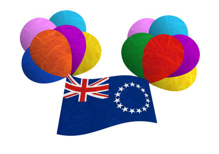 Cook Islands flag balloon on the wind. Mulberry paper on white background.の写真素材