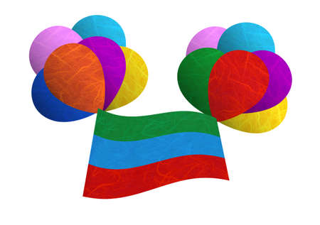Dagestan flag balloon on the wind. Mulberry paper on white background.の写真素材