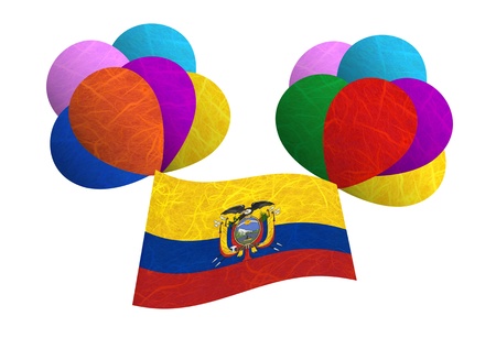 Ecuador flag balloon on the wind. Mulberry paper on white background.の写真素材