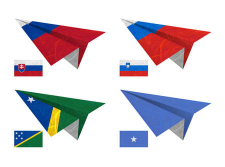 Nation Flag. Airplane recycled paper on white background. ( Slovakia , Slovenia , Solomon Islands , Somalia )の写真素材