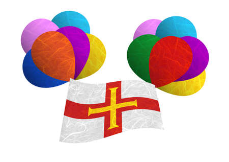 Guernsey flag balloon on the wind. Mulberry paper on white background.の写真素材