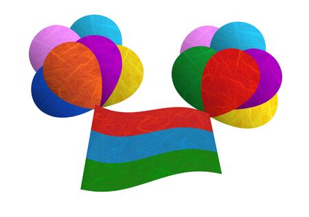 Karelia flag balloon on the wind. Mulberry paper on white background.の写真素材