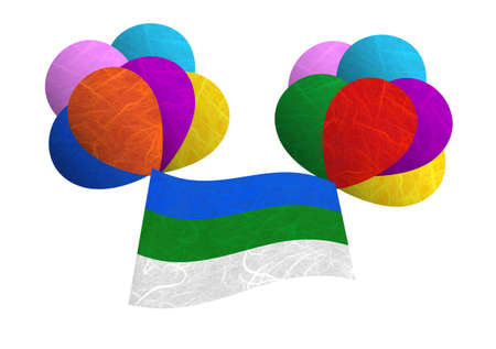 Komi flag balloon on the wind. Mulberry paper on white background.の写真素材