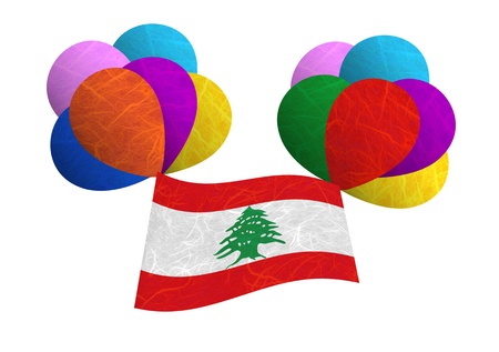 Lebanon flag balloon on the wind. Mulberry paper on white background.の写真素材