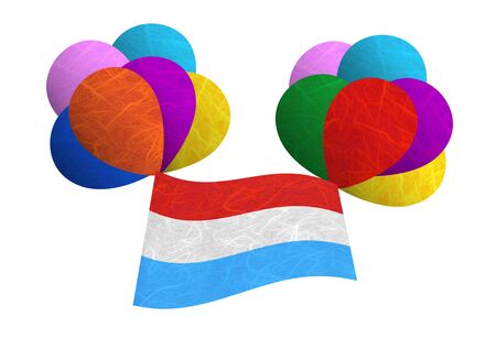 Luxembourg flag balloon on the wind. Mulberry paper on white background.の写真素材
