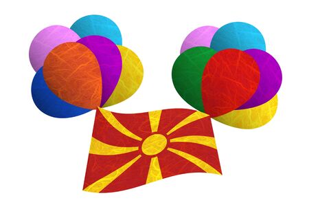 Macedonia flag balloon on the wind. Mulberry paper on white background.の写真素材