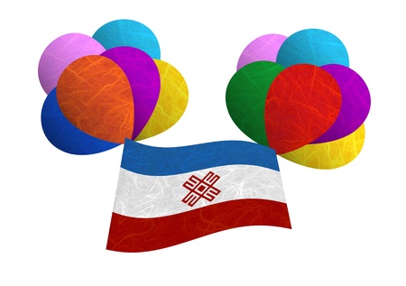 Mari El flag balloon on the wind. Mulberry paper on white background.の写真素材