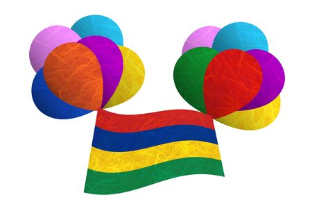 Mauritius flag balloon on the wind. Mulberry paper on white background.の写真素材