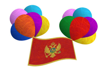 Montenegro flag balloon on the wind. Mulberry paper on white background.の写真素材