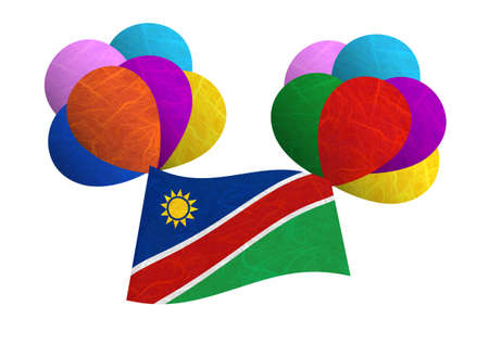 Namibia flag balloon on the wind. Mulberry paper on white background.の写真素材